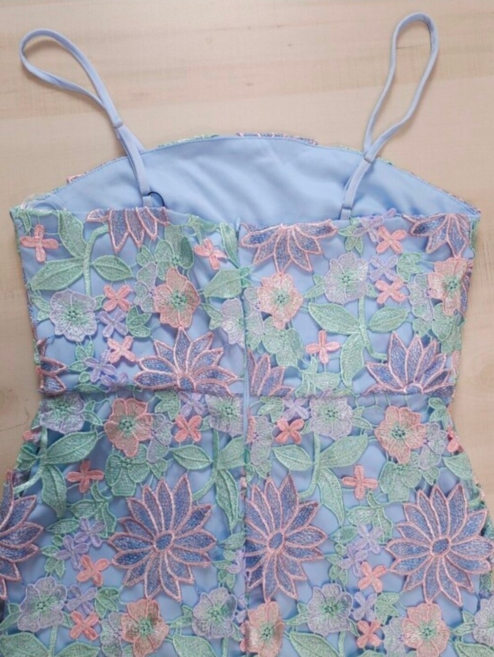 * New Pastel Embroidered Floral Lace Short Knee Cami Dress Green Pink Blue - Picture 12 of 14